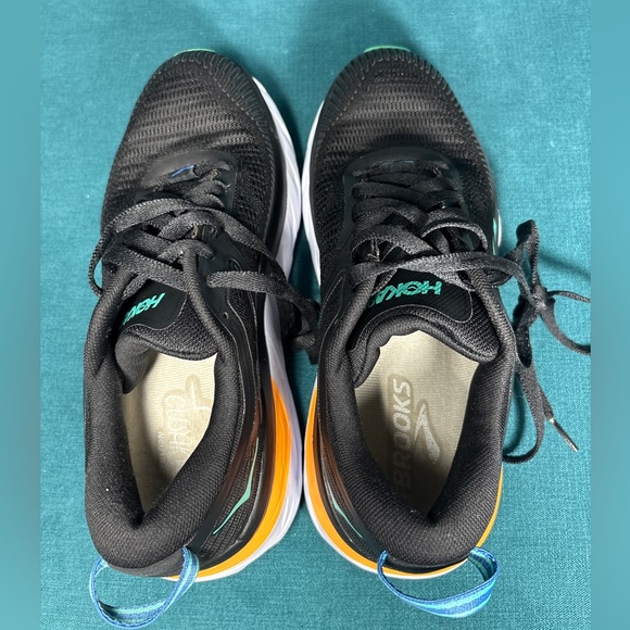 HOKA Bondi Black Green Running Race Shoes Size 7.5Men/9Women - Picture 6 of 8